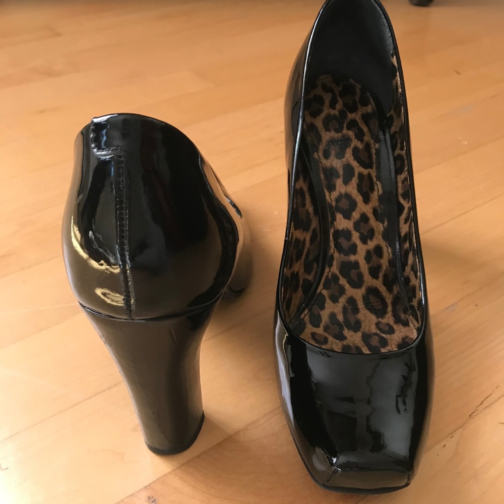 Gianni Bini Black Patent Leather Square Toe Pumps